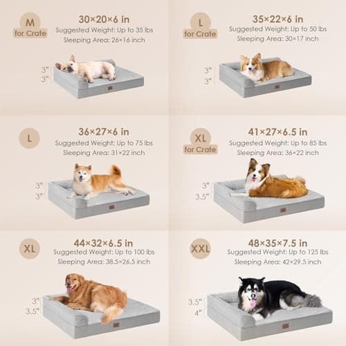 EHEYCIGA Extra Large Dog Bed Othorpedic 44x32x6.5, Memory Foam XL Dog Bed with Washable Removable Cover, Waterproof Pet Sofa Couch XLarge Size Dogs with Nonskid Bottom, Grey - Thumbnail 2