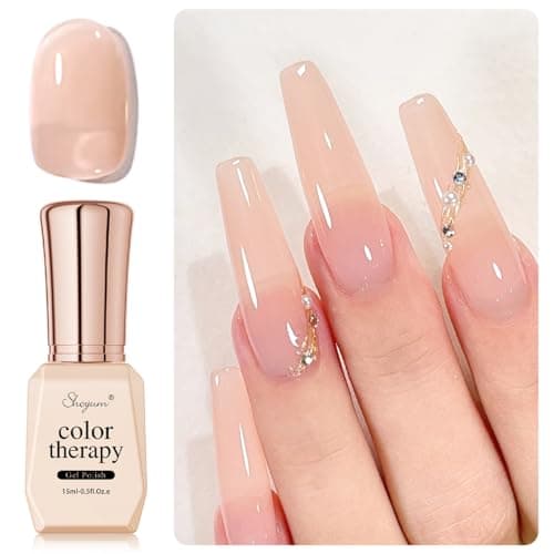 SHOYUM Sheer Jelly Nude Gel Nail Polish 15ml Soak Off UV LED Natural Nail Gel Polish Nail Art French Manicure Salon DIY at Home Curing Required 1 Piece Single Bottle 0.51 Fl.oz X04