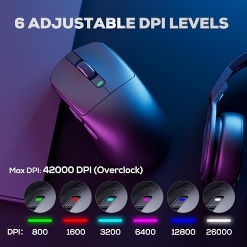 RK ROYAL KLUDGE RK M3 Wireless Gaming Mouse, 47g Lightweight Computer Mouse with PAW3950 Optical Sensor, 8K Polling 42000 DPI, Triple Modes PC Game Mice with 5 Programmable Buttons for Win/Mac, Black - Thumbnail 5