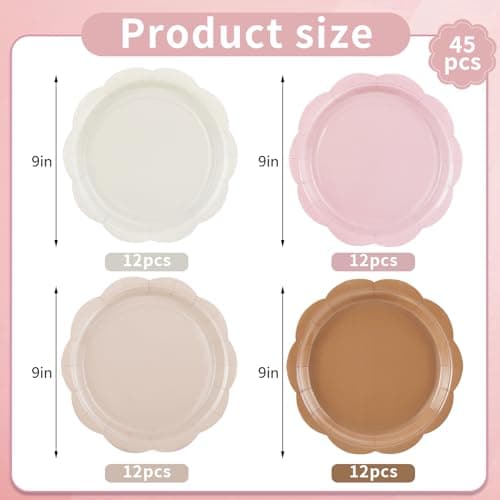 NatNarr 48 Pcs Boho Paper Plates, 4 Colors Gradient Scalloped Paper Plates 9 Inch Brown Disposable Dinner Dessert Plate for Birthday Party Wedding Baby Bridal Shower - Thumbnail 2