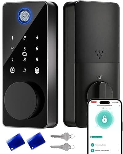 Smart Lock, Fingerprint Keyless Entry Door Lock App Control, Electronic Touchscreen Keypad, Auto Locking, IP54 Weatherproof, Easy Install Digital Deadbolt for Front Door
