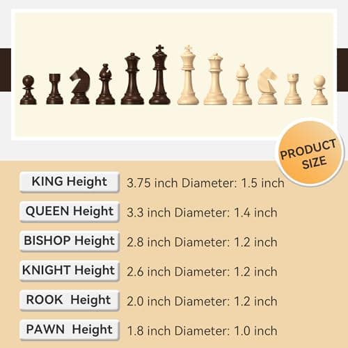doowroodni Wooden Chess Pieces Large 3.75inch King Set of Luxury Staunton Wood Chessmen with 2 Extra Queen for Chess Board Game (Chess Pieces Only), Velvet Storage Bags Included - Thumbnail 2