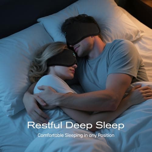 ZHENYEMEI 3D Sleep Mask with Bluetooth Headphones, Sleeping Headphones for Side Sleepers, Wireless Music Eye Mask with Ultra-Thin Stereo Speakers for Men, Women, Tech Gifts, Black - Thumbnail 2