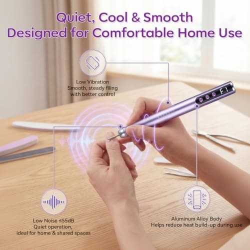 Makartt Pen-Shaped Rechargeable Nail Drill for Beginners: 25,000 RPM Cordless Electric Nail File with 5-Speed LED Display, Lightweight Quiet E File Kit for Gel Polish Removal, Home Travel Use(Purple) - Thumbnail 4