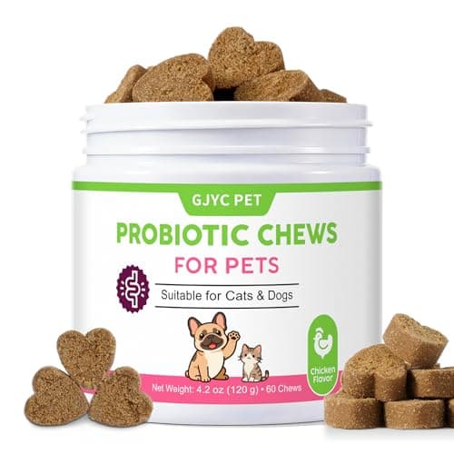 GJYC PET Probiotic Soft Chews for Dogs & Cats - 600M CFU Multi-Strain Probiotics, Prebiotics & Digestive Enzymes - Chicken Flavor Daily Gut Health Supplement - 60 Soft Chews (120g) - Image 1