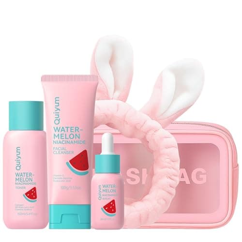QUIYUM Watermelon & Niacinamide Skin Care Set, Beauty Facial Skincare Products, Routine Skincare for Teens, Nourishing, Hydration, Glow Up, Trendy Stuff for Girls with 3PCS, Birthday Mother's Day Gift - Image 1
