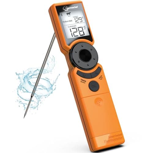 Thermochef Digital Meat Thermometer for Grill, Instant Read Food Thermometers for Cooking with Food Doneness Guide, Calibration and LCD Backlight Screen, High Accuracy ±1% ℉, BBQ Beef Candy Orange - Image 1
