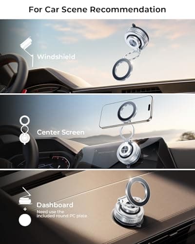 DIMONCOAT 2025 Upgraded 360° Rotation Vacuum Magnetic Phone Holder for Car,for Suction Cup Phone Mount Stand [109+LBS Strongest Suction & Magnetic] Adjustable Swivel Lock, for Your Car/Mirror - Thumbnail 2