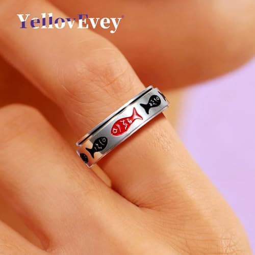Fidget Spinner Ring for Adults - Swim Against the Current Fish Anxiety Rings for Women, Motivational Fidgets Jewelry for Stress Relief, Stainless Steel Spinning Rings with Inspirational Design Silver Size 9 Ring - Thumbnail 2
