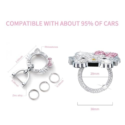 Pangpai 2 Pcs Bling Pink Car Interior Accessories, Rhinestone Push to Start Button Cover with Keychain, Car Engine Start Stop Button Cover, Cute Car Decoration Sticker Decal for Women Girl - Thumbnail 2