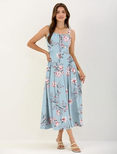 ZAFUL Women's Floral Corset Dress Spaghetti Strap Fit and Flare Flowy A Line Wedding Evening Party Midi Dress Blue L - Thumbnail 5