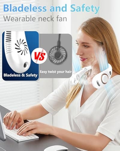 Neck Fans that Blow Cold Air,Misting Neck Fan Rechargeable Battery Powered,Foldable Leafless Hands Free USB Chargable Cooler,Slient Mini Head Unit Water Mister Sprays for Travel Camping Outdoor White - Thumbnail 6