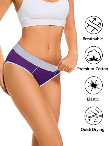 CleainKorte Womens Underwear Cotton Mid Rise Hipster Panties - Soft Stretch Breathable Briefs for Ladies 5 Pack M - Thumbnail 4