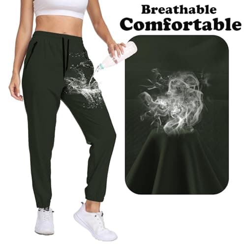 Hiking Pants Women Waterproof Quick Dry UPF 50+ Cargo Joggers Zipper Pockets Elastic Waist Drawstring Lightweight Work Casual Travel Outdoor Army Green M - Thumbnail 6