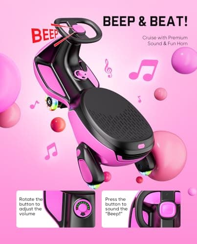 FanttikRide N10 Classic Electric Wiggle Car with Pedal, Type-C Rechargeable Battery, One-Click Detachable Mop, GlideWiz, Anti-Rollover, Flashing Wheels, Bluetooth, Ages 3+, 150 Lbs, Pink - Thumbnail 5