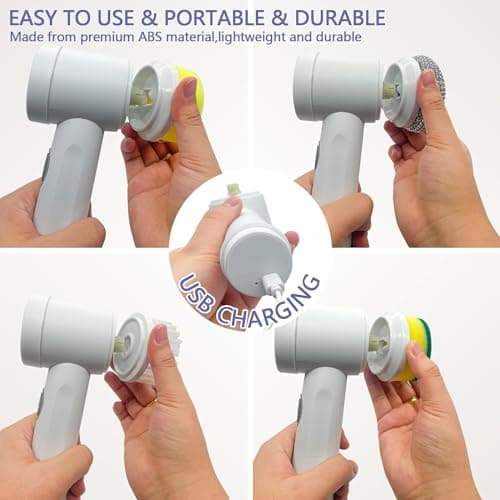 HFLYJPYW Electric Spin Scrubber - Shower Scrubber,Bathroom Scrubber Electric,for Cleaning Tub, Floor, Tile, Window, Sink, Kitchen Cleaning with 6 Electric Cleaning Brush Head (6) - Thumbnail 4