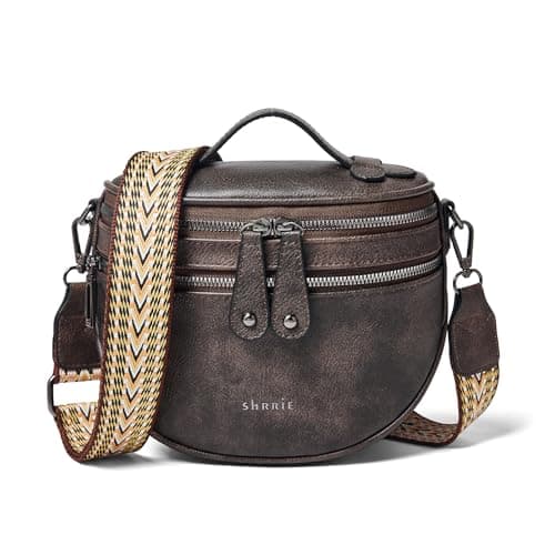 Shrrie Crossbody Bag for Women, Vegan Leather Purse for Women Shoulder Bag, Portable Handbag Chest Bag with Wide Strap, Coffee - Image 1