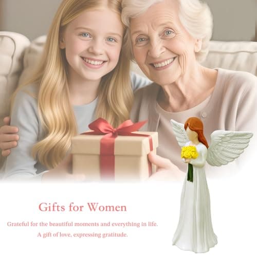 AURIFEROUS Guardian Angel, Angel Figurine Memorial Gift for Women, Sympathy & Mothers Day Birthday Valentines Home Decor Sculpture, Hand-Painted Flower-Holding Angel Decor - Thumbnail 2