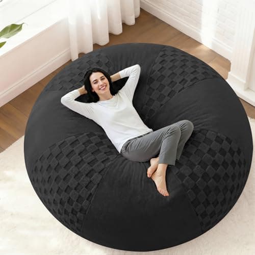 HABUTWAY 4FT Bean Bag Chair Teardrop Beanbag Chair with Memory Foam Filled Soft Checkboard Leaf alongside Plush Bean Bag Sofa with Removable Cover for Living Room,Bedroom-Checkboard Black