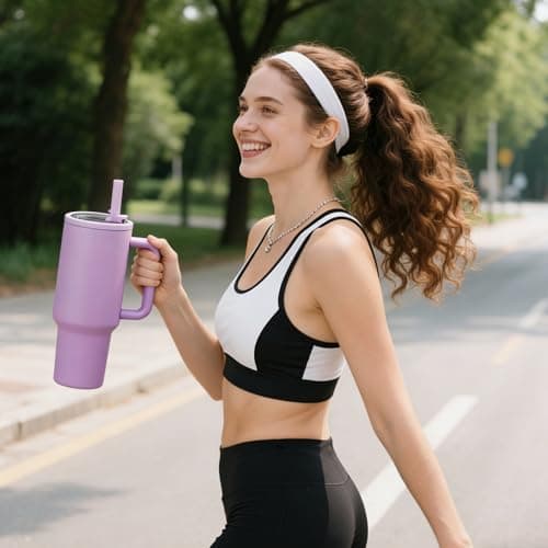 Sioncal 40 oz Insulated Tumbler with Handle and Straw | 100% Leakproof Insulated Water Bottle Travel Mug | Double Wall Vacuum Insulated | Cup Holder Friendly | BPA-Free (Dark Purple) - Thumbnail 6