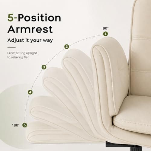 XYPFURN Criss Cross Chair with Wheels & Adjustable Armrests, High Back Faux Leather Executive Desk Chair for Home Office, Comfy Cross Legged Wide Computer Task Chair, Ivory - Thumbnail 4