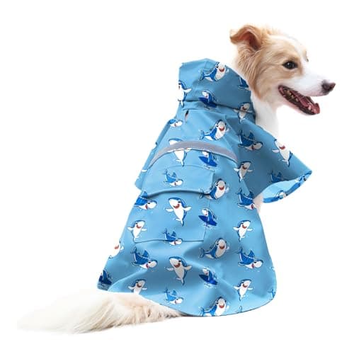 NACOCO Large Dog Raincoat Adjustable - Pet Shark Water Proof Clothes Lightweight Rain Jacket Poncho Hoodies with Strip Reflective Blue (3XL, Blue Shark)