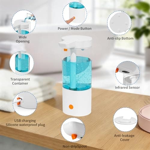 Automatic Liquid Soap Dispenser Touchless, USB Rechargeable Smart Hand Soap Dispenser, 4-Level Adjustable, 13.5oz/400mL Wall Mount for Bathroom Kitchen Dish Soap-Orange - Thumbnail 2