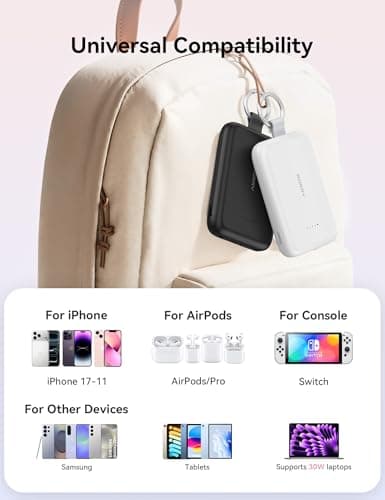 RORRY Portable Charger, 10000mAh PD 30W Fast Charging Portable Charger Power Bank with Built-in Cables, Travel Keychain Charger Battery Pack for iPhone 17/16/15/14/13/12, for AirPods 2/3/4/Pro, Blue - Thumbnail 6