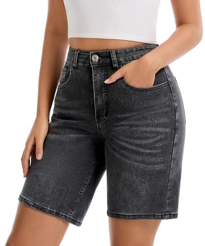VIPONES Jean Shorts for Women Trendy Outfits High Waisted Stretchy Denim Shorts Loose Fit Dark Grey Baggy Summer Shorts for Women 2026(5840, M) - Thumbnail 2