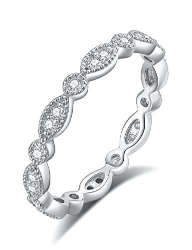IMOLOVE Moissanite Wedding Band Wedding Rings for Women 925 Sterling Silver Rings with 18K White Gold Plated Marquise Wedding Band Stackable Engagement Ring Anniversary Band Size 4.5 - Image 1