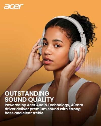 acer Wireless Bluetooth Headphones, 70 Hours Playtime, Foldable Over-Ear Headphones with 40mm Drivers, Memory Foam Earpads, Multipoint Bluetooth 6.0 for Travel, Home, Office, White - Thumbnail 2