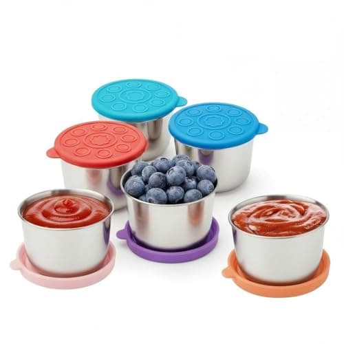 Newception 6pcs 1.6oz Stainless Steel Condiment Cups with Leak-Proof Lids - Perfect for salads, dips, and sauces. Portable design ideal for picnics, travel, and meal prep. Reusable & easy to clean - Image 1