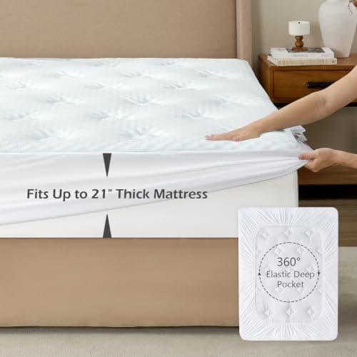 Hansleep Memory Foam Mattress Pad Topper Queen, Queen Foam Mattress Topper Viscose Derived from Bamboo, Queen Size Bed Mattress Pad Cover for Back Pain Relief, 60" x80", White - Thumbnail 5