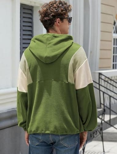 ZAFUL Men's Fluffy Polar Fleece Sweatshirt NEW YORK Embroidery Colorblock Half Zip Unisex Hoodie - Thumbnail 4