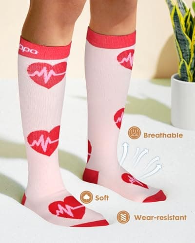 Lalapapa Cute Compression Socks for Women - 3 Pairs 20-30 mmHg Lightweight Graduated Knee High Compression Socks for Women for Daily Wear Travel Nurse, Nursing Design, L/XL - Thumbnail 2