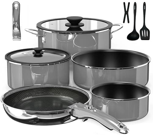 Pro DUXANO Ceramic Pots and Pans Set & 2026 Upgraded Hybrid 3-Ply Stainless Steel Frypan, 2X Non Stick, High Heat Sear, PFAS PTFE PFOA Free Non Toxic Induction Cookware,Removable Handle,Oven Safe,12PC - Image 1