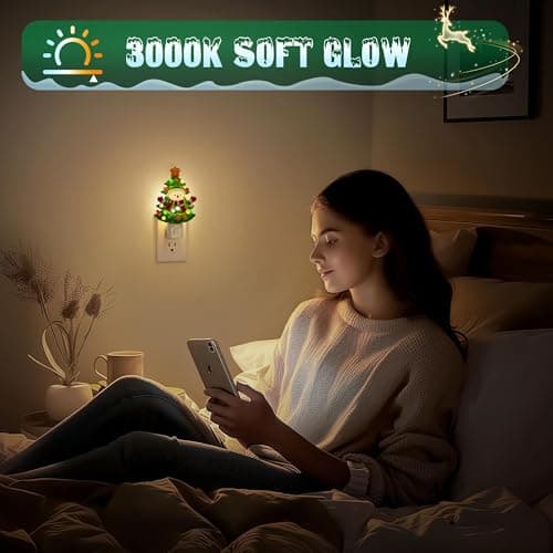 JandCase Christmas Tree & Snowman Night Light, 3000K Night Lights Plug into Wall,Cute & Funny Ceramics Christmas Night Light for Kids, 360° Rotatable for Home Party Decor,1 Pack - Thumbnail 6