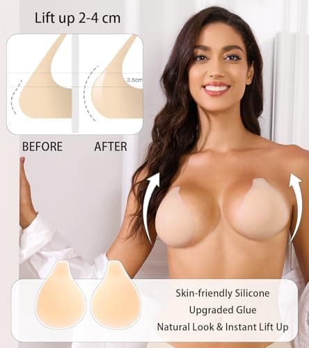 Bontierie Nipple Covers Sticky Push up Bra Added Lift Seamless Ultra-Thin Pasties Women Adhesive Bras Nude - Thumbnail 4