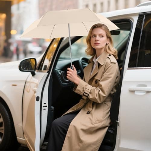 Lejorain Mini Flat Umbrella Compact - Foldable Auto Open Close Umbrellas for Purse Tiny Lightweight Strong Umbrella for Wind and Rain - Thumbnail 2