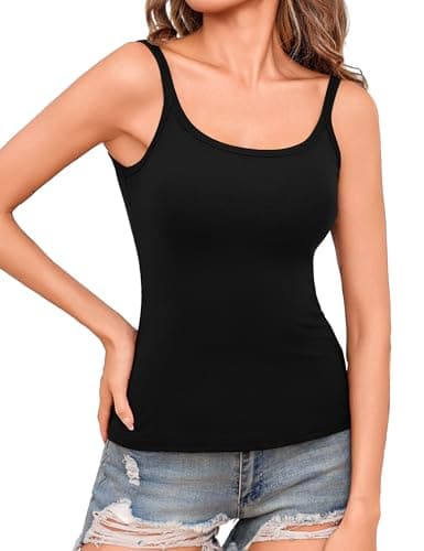 Totatuit Women Sexy Scoop Neck Camisole Ribbed Tank Top for Woman Workout Fitted Work Layering Tops for Casual Business Basic Undershirts Summer Beachwear Black X-Large