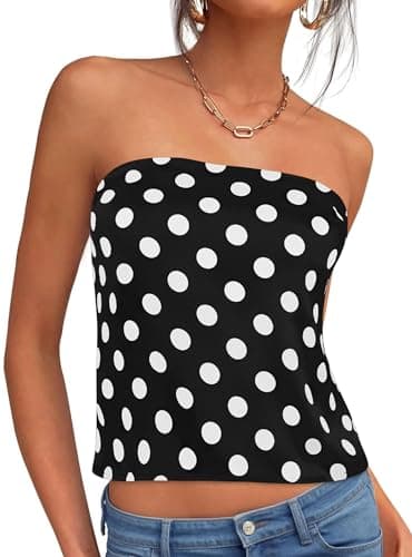 PRETTYGARDEN Strapless Tube Tops for Women 2026 Summer Sleeveless Backless Polka Dot Going Out Top Bandeau Cute Y2k Shirt (Dot Black White,Medium) - Image 1