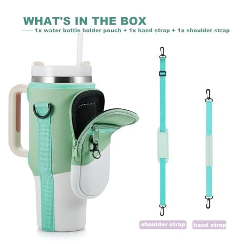 BULKITEM 30oz Water Bottle Carrier Bag with Phone Pocket for Gradient Green Stanley 30 oz Tumbler with Handle, Insulated Neoprene Cup Holder Pouch Strap for Valentines Stanley Cup Accessories - Thumbnail 6