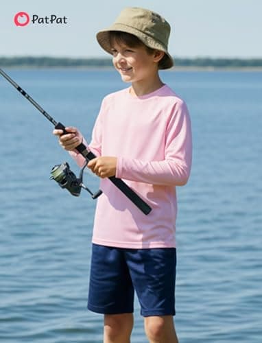 PATPAT Boys Rash Guard Swim Shirt Size 13-14 Years Light Pink Long Sleeve UPF 50+ Swimwear Youth Quick Dry Neon Active Water Tees for Surf Fishing Beach - Thumbnail 5