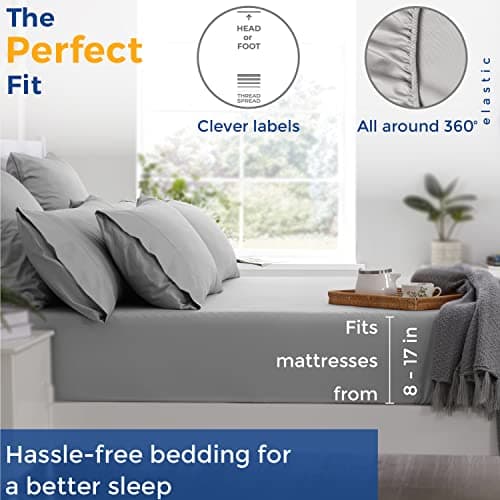 THREAD SPREAD Striped Egyptian Cotton Sheets Twin XL Size - 600 Series Bliss Collection Damask Twin XL Sheets Deep Pockets (3 PC, Burgundy Stripe), Sateen Dorm Bedding, Fits Mattress Upto 18" - Thumbnail 5