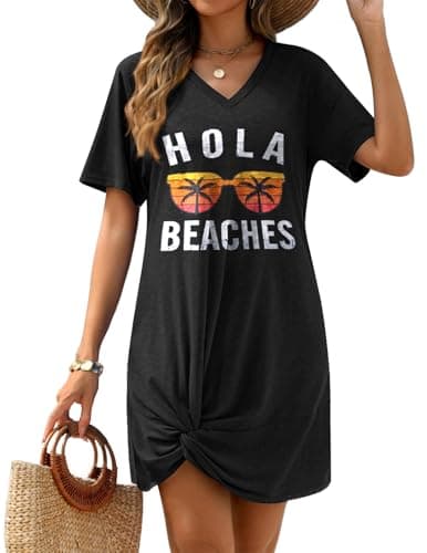 AI'MAGE Swimsuit Cover Ups for Women Short Sleeve Bathing Suit Coverup Casual Bikini Swimwear Beach Cover Up Dress(Black Sunglasses, Small) - Image 1