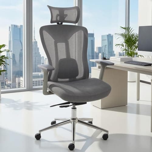 LuxErgo Ergonomic Office Chair, High Back Mesh Desk Chair with Adjustable Headrest Lumbar Support Seat Depth, 300 Lbs Big and Tall, 90-110° Tilt Lock Swivel Rolling Task Chair,Grey - Image 1