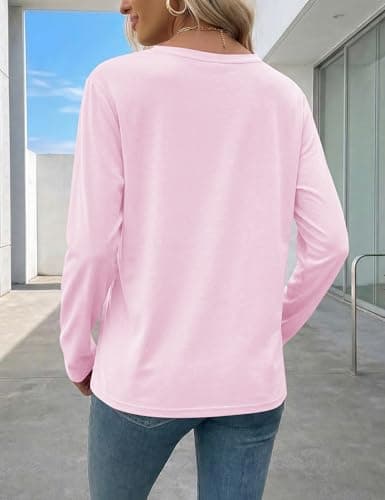 LaGracia Womens Long Sleeve Shirts Cotton Crewneck Long Sleeve T-Shirts Tops Basic Lightweight Soft Tee Shirts Spring Fall Outfits 2026 LightPink XL - Thumbnail 5
