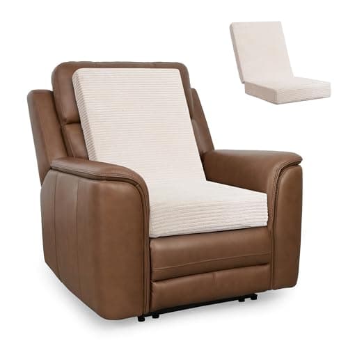 HIGOGOGO Corduroy Recliner Chair Cushion with Lumbar Support Pillow Soft Non-Slip 4" Thick Seat Pad Prevent Buttocks & Back Pain in Seniors (Beige, 21" Backrest) - Image 1