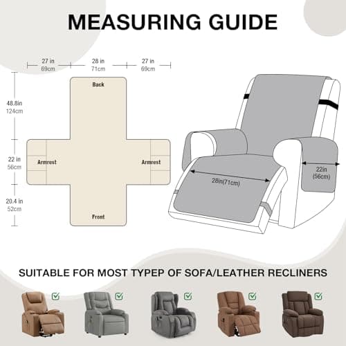 VANSOFY 100% Waterproof Recliner Chair Cover, Recliner Cover with Non-Slip Granule, Washable Reclining Chair with Pocket Furniture Protector for Kids, Pets(Dark Gray, 28") - Thumbnail 2