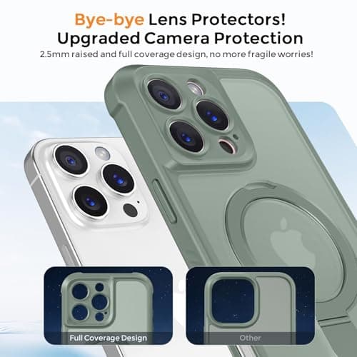 MOCCA Design for iPhone 16 Pro Case with Magnetic Invisible Stand [Full Camera Protection] [Compatible with Magsafe] Military Drop Shockproof Translucent Matte Phone Case Cover 6.3",Calke Green - Thumbnail 3